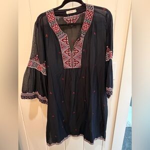 Johnny WasEmbroidered Black and Red Women's Dress Cover-up